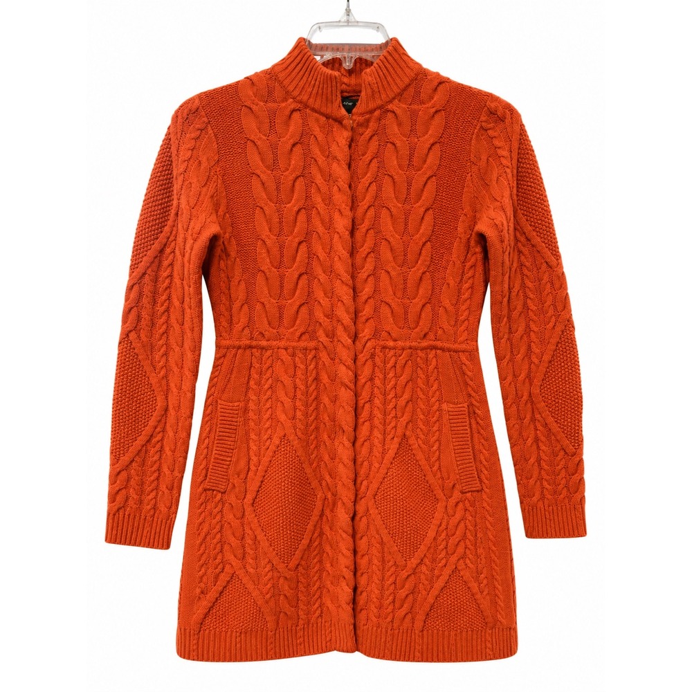 Anthropologie Guinevere Womens S Orange 100% Lambswool Cable Knit Cardigan Coat